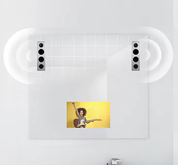 High-quality speakers with a girl playing a guitar.