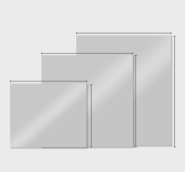 Three different sizes of square-shaped glass on a white surface.
