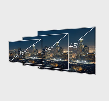 Three different sizes of a thin TV.